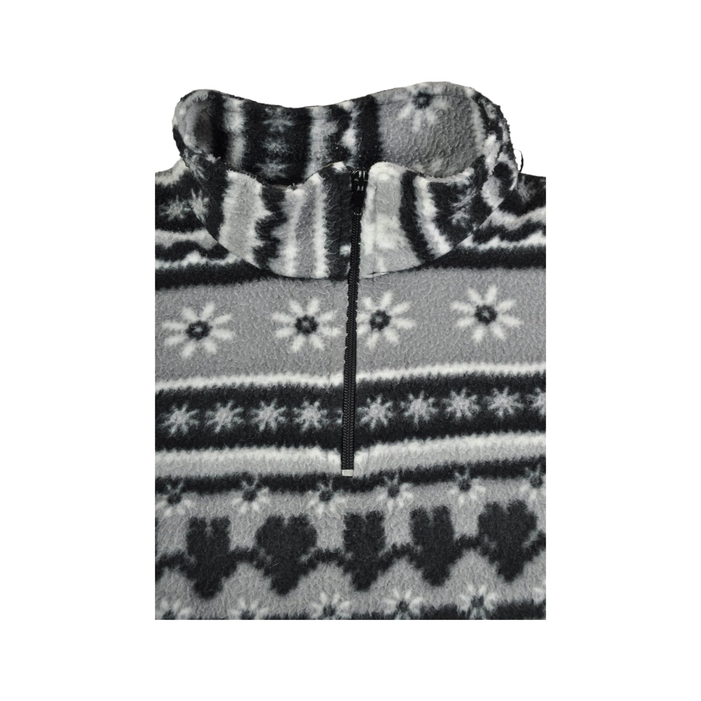 Vintage Fleece 1/4 Zip Retro Pattern Grey/Black Ladies Medium