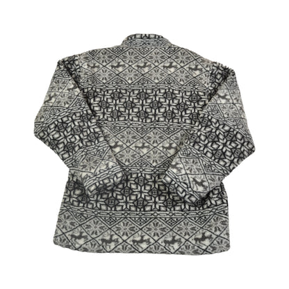 Vintage Fleece Jacket Retro Snowflake Pattern Black/Grey Ladies Medium