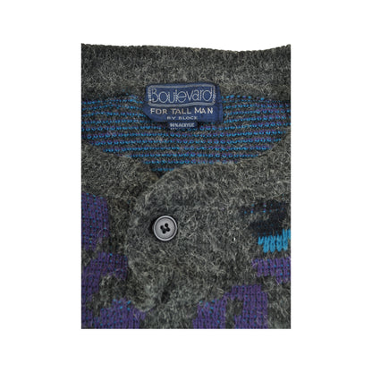 Vintage Knitwear Sweater Retro Pattern Purple/Grey Large