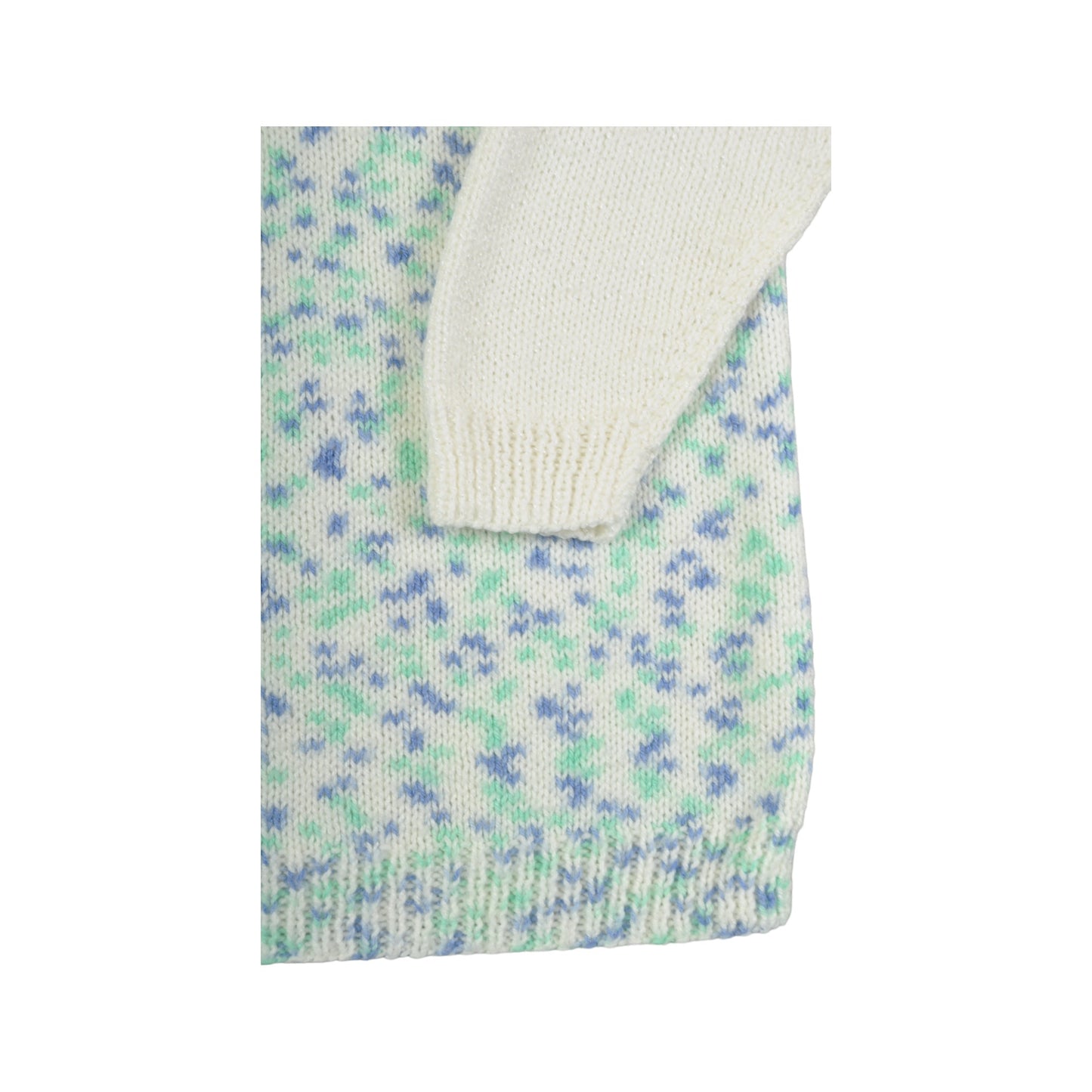Vintage Knitted Jumper Handmade White/Green Ladies Medium