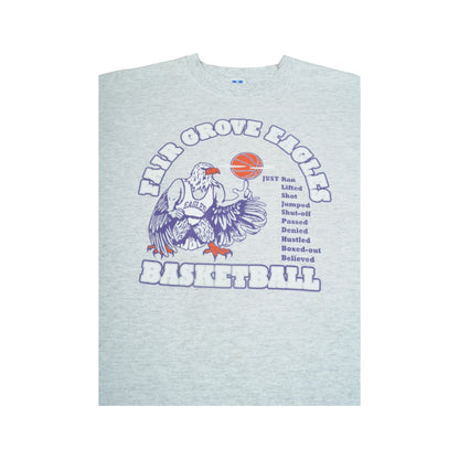 Vintage Russell Athletic Fair Grove Eagles Basketball Print Single Stitch T-Shirt Grey Medium