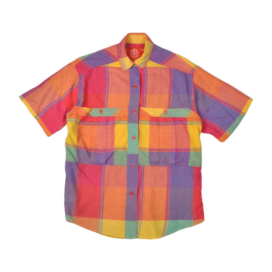 Vintage Shirt 90s Check Pattern Short Sleeve Ladies Medium