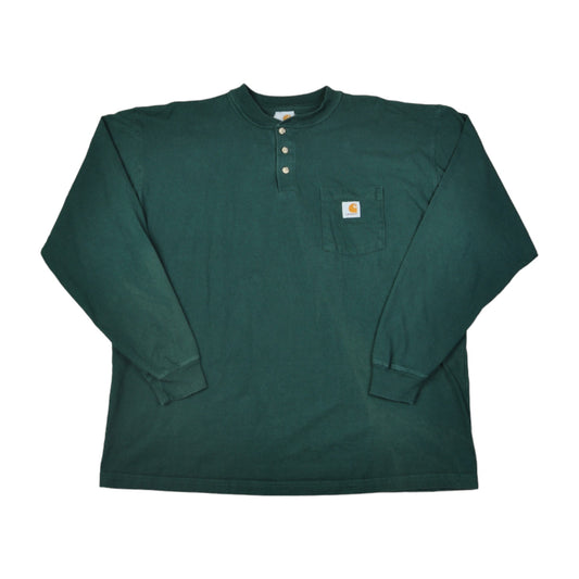 Vintage Carhartt Button Up Long Sleeve T-Shirt Green XL