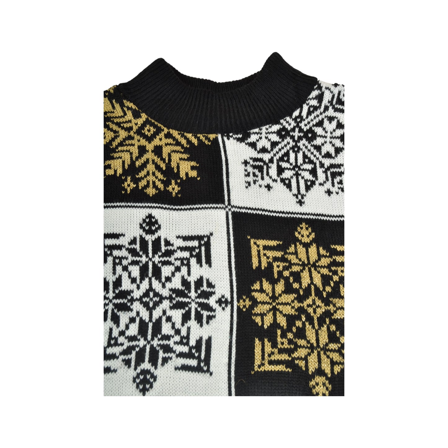 Vintage Knitted Jumper Retro Snowflakes Pattern White/Black Ladies Medium