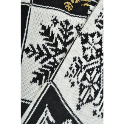 Vintage Knitted Jumper Retro Snowflakes Pattern White/Black Ladies Medium