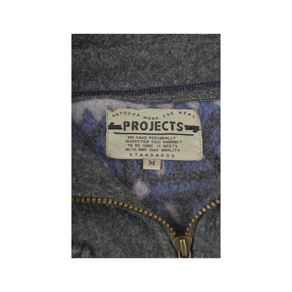 Vintage Fleece 1/4 Zip Retro Pattern Purple/Grey Large