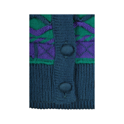 Vintage Coogi Style Knitwear Cardigan Green/Purple Ladies Small