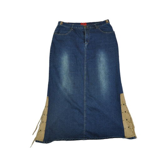 Vintage Denim Tassel Skirt Blue Denim Ladies Large