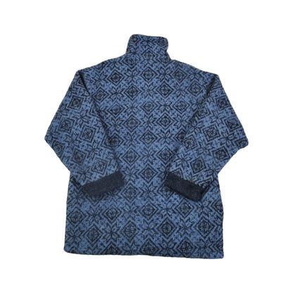 Vintage Fleece Jacket Retro Pattern Blue Ladies Small