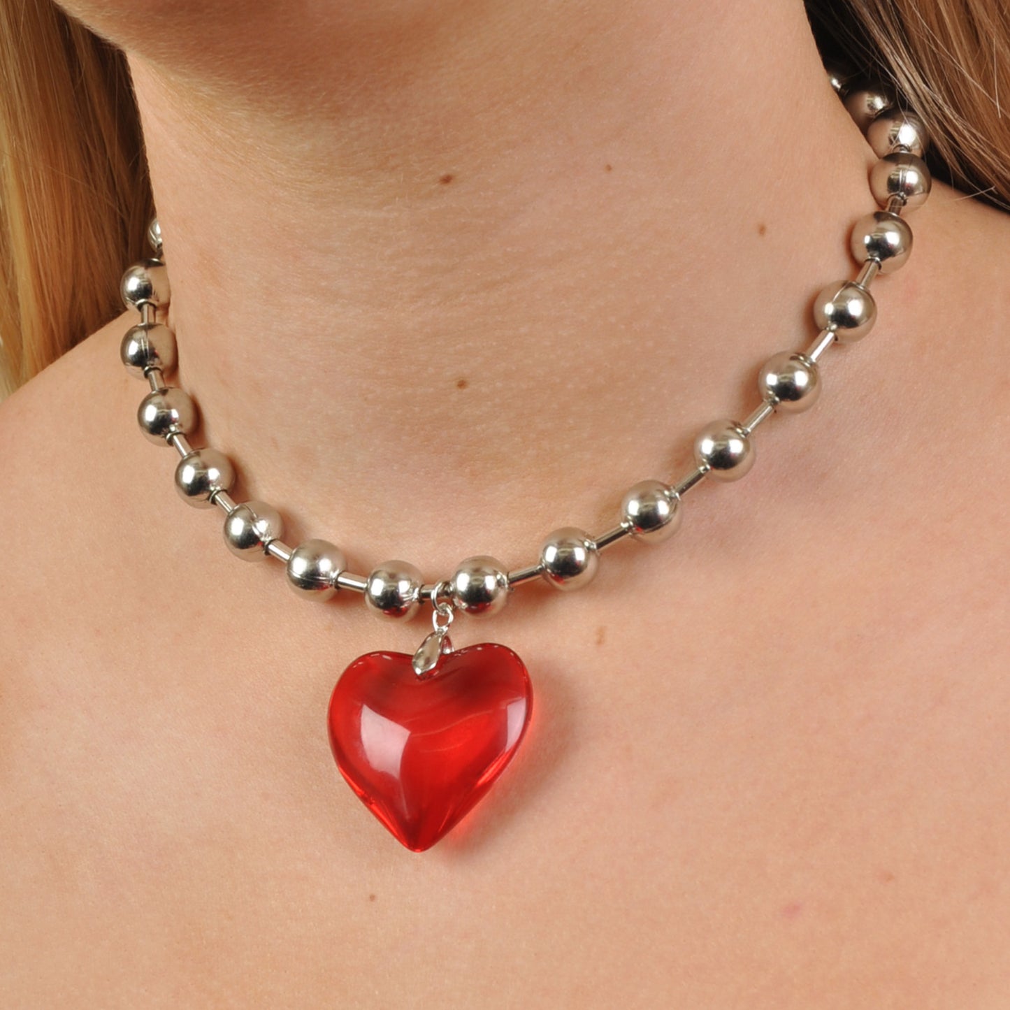 Puff Heart Necklace Pendant Ball Chain