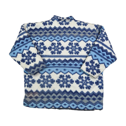 Vintage Fleece Jacket Retro Snowflake Pattern Blue Ladies XXL