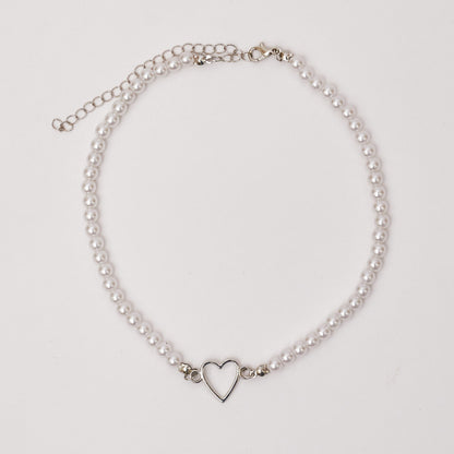 Pearl Choker Necklace Heart Pendant