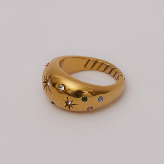 Chunky Stoned Ring Gold