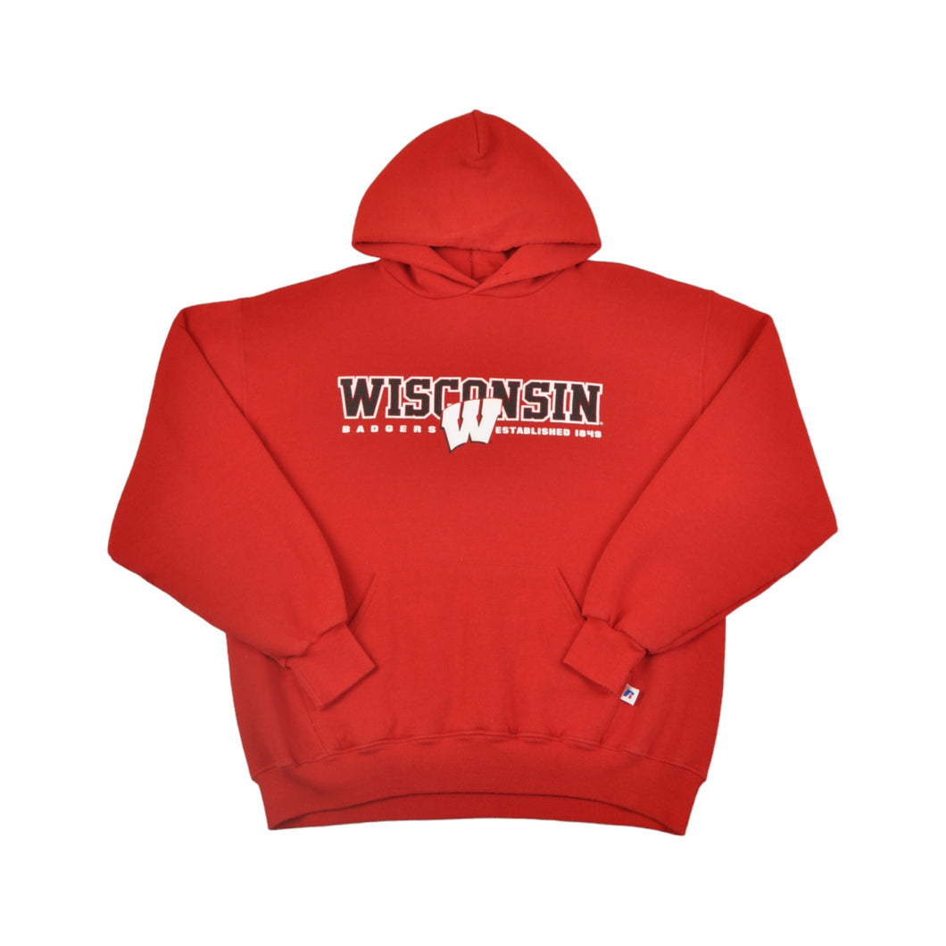 Vintage Wisconsin Badgers Russell Athletic Hoodie Sweatshirt Red Large