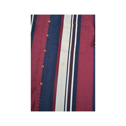 Vintage Shirt 90s Striped Short Sleeve Burgundy/Navy XL