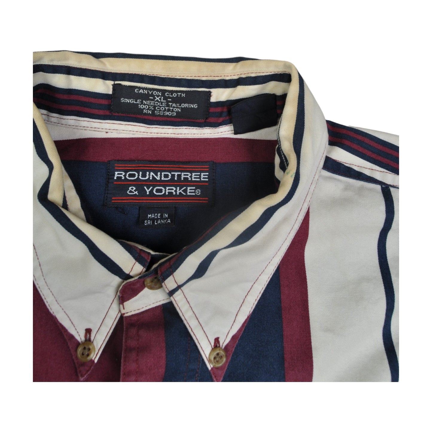Vintage Shirt 90s Striped Short Sleeve Burgundy/Navy XL