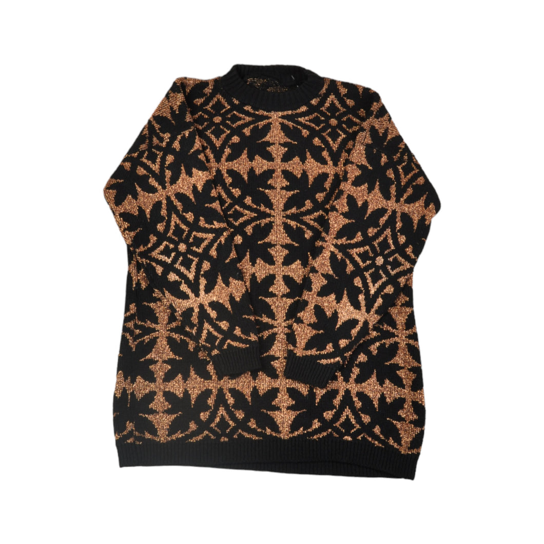 Vintage Knitted Jumper Retro Pattern Black/Gold Ladies Small