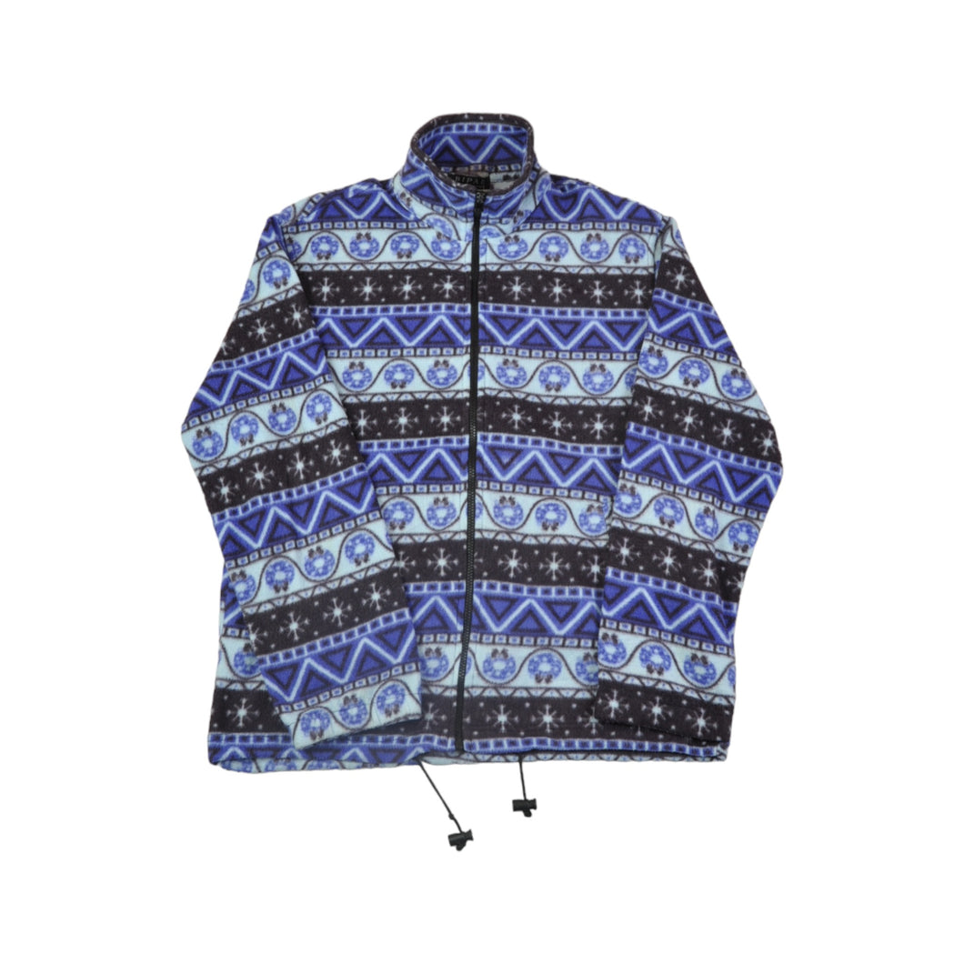 Vintage Fleece Jacket Retro Pattern Blue Ladies XXL