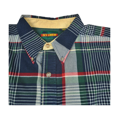 Vintage Shirt 90s Checked Long Sleeve Navy/Green XL
