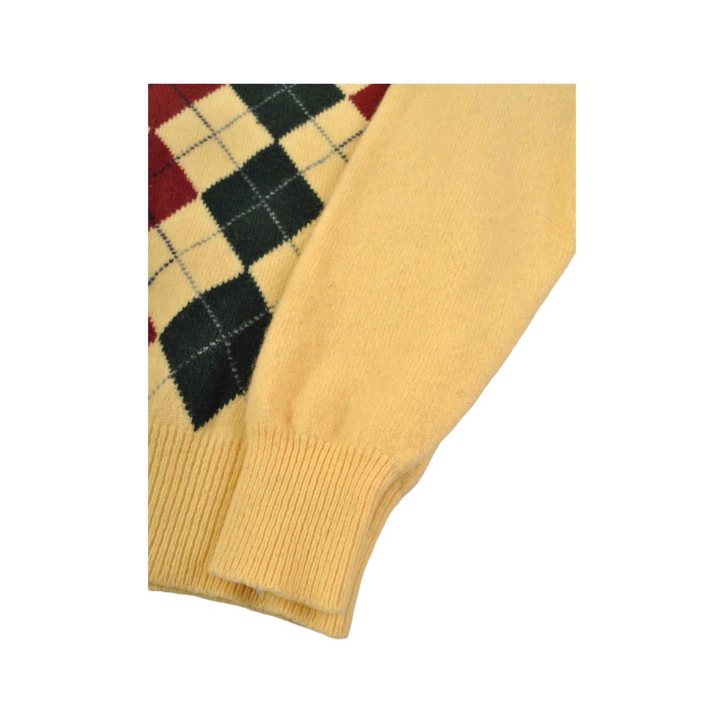 Vintage Knitted Jumper Retro Argyle Pattern Cream Ladies Medium