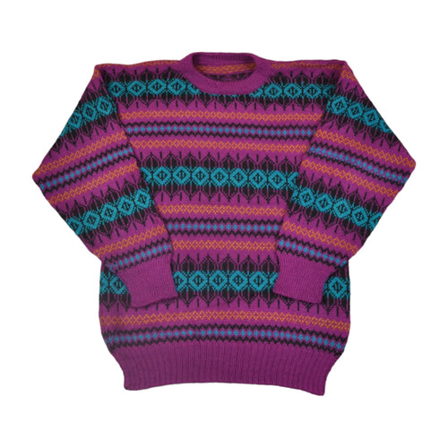 Vintage Knitwear Sweater Retro Pattern Purple Ladies Large
