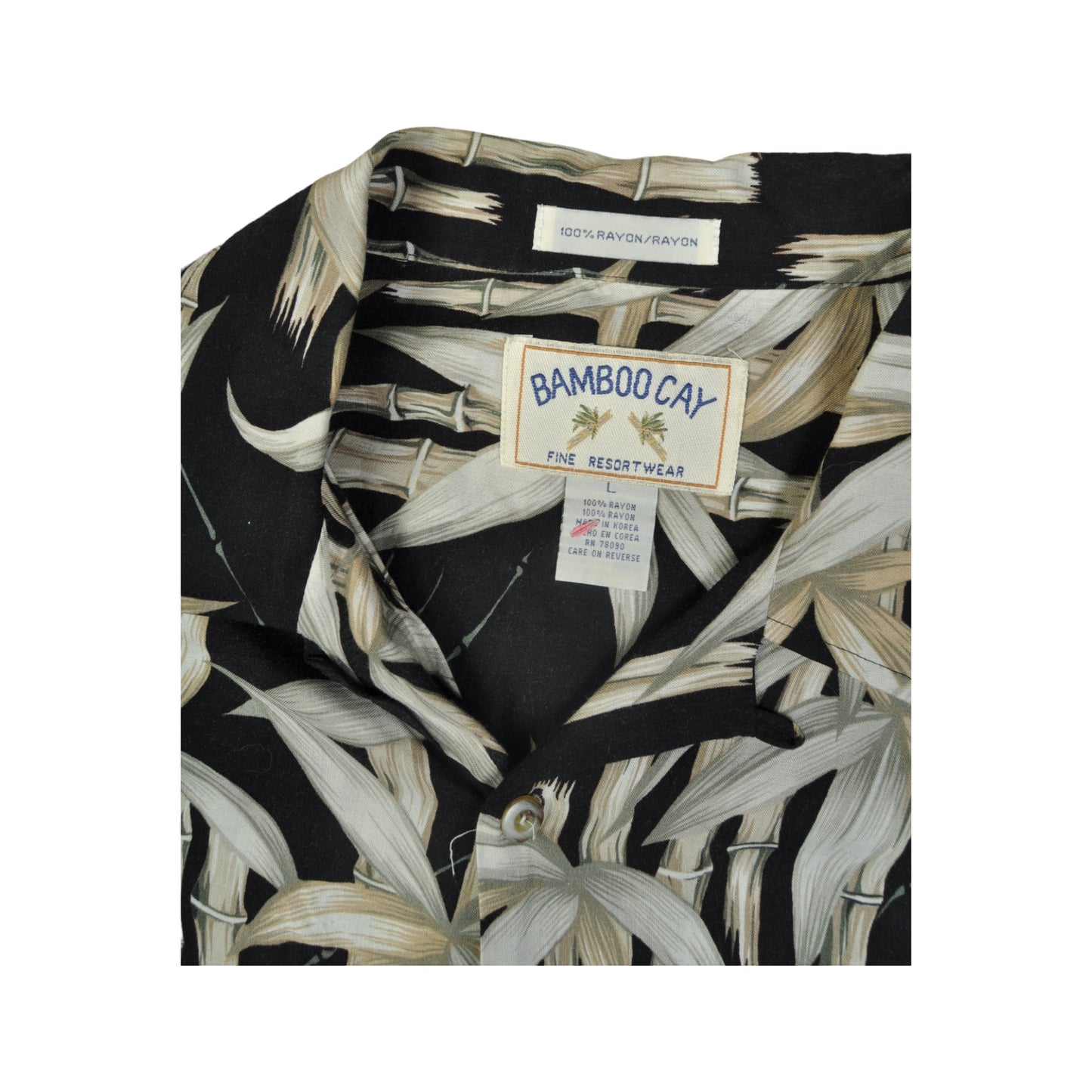 Vintage Tropical Print Shirt Short Sleeve Black Large