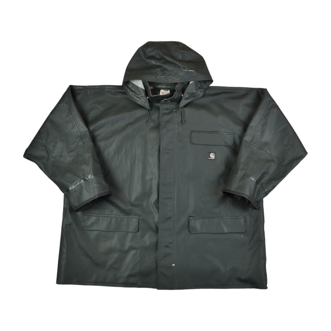 Vintage Carhartt Rain Coat Jacket PVC Waterproof Green XXL
