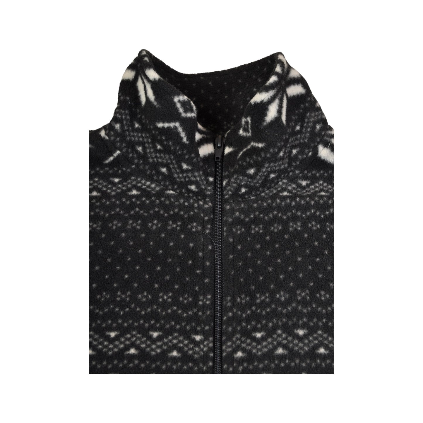 Vintage Fleece Jacket Retro Snowflake Pattern Black Ladies Medium