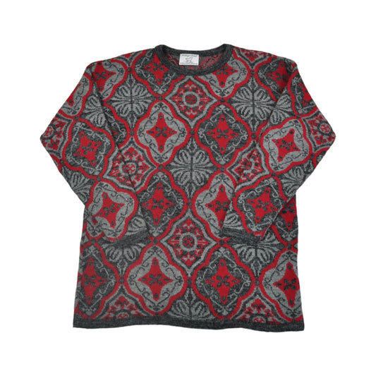 Vintage Knitted Jumper Retro Pattern Red/Grey Ladies Large