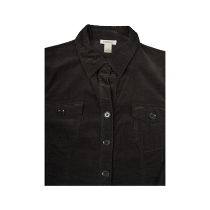 Vintage Y2K Corduroy Shirt Long Sleeved Black Medium