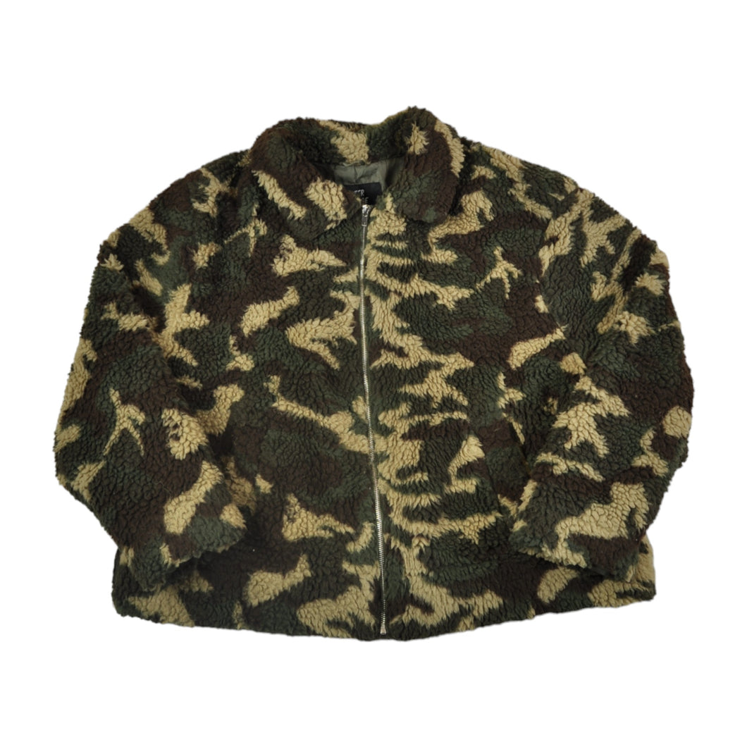 Vintage Fleece Sherpa Jacket Retro Camouflage Pattern Ladies XXXL