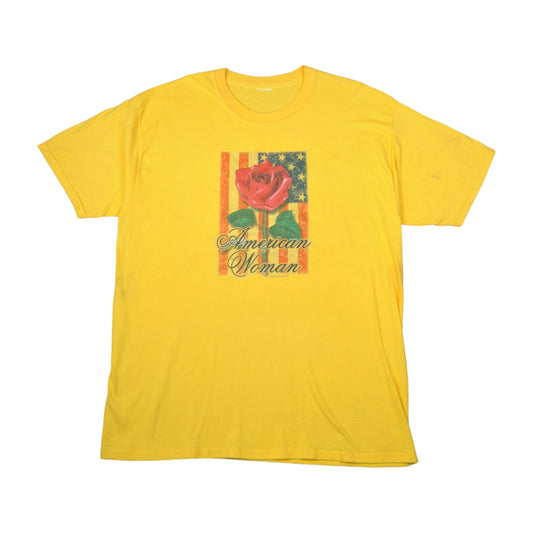 Vintage American Woman Printed T-Shirt Yellow XXL