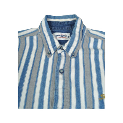 Vintage Shirt 90s Striped Long Sleeve Blue Large