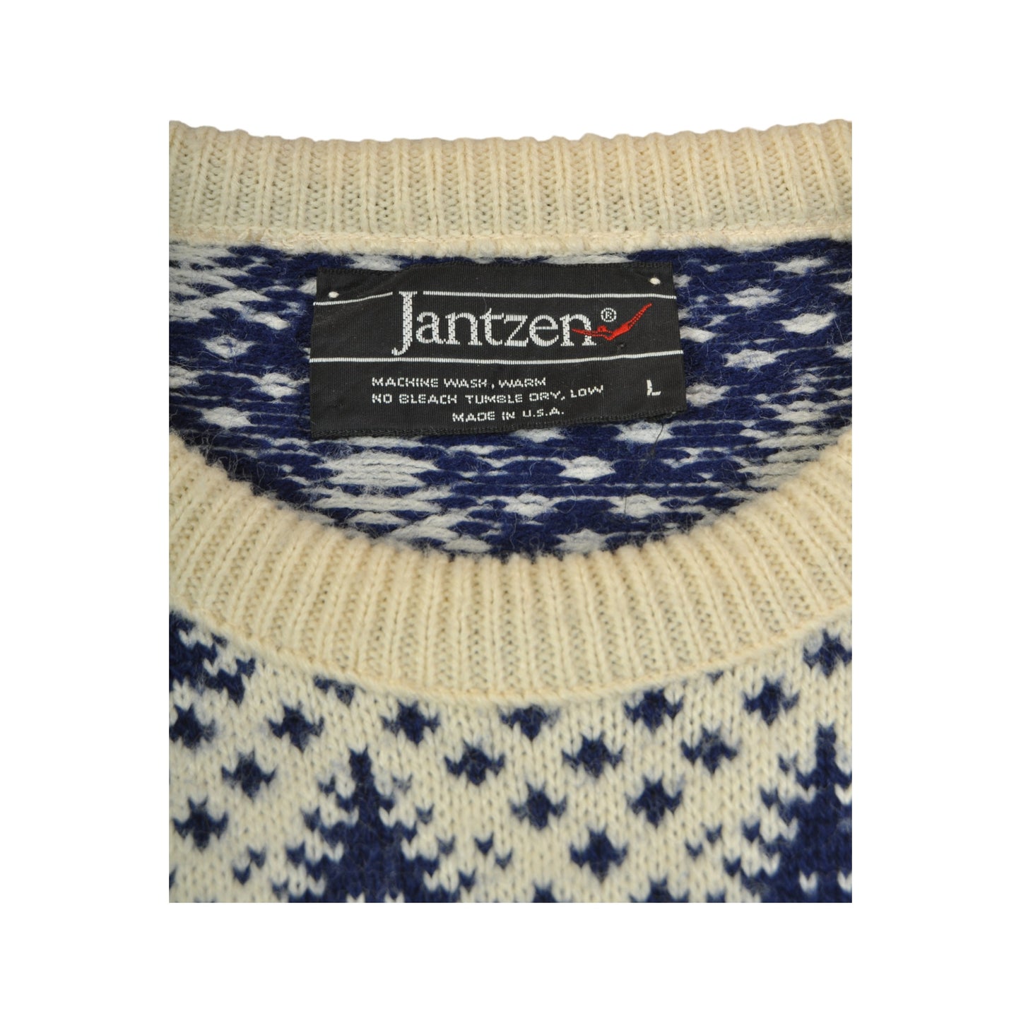 Vintage Knitted Jumper Retro Stag Pattern Cream/Navy Ladies Large