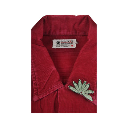 Vintage Y2K Corduroy Shirt Flower Embroidered Long Sleeved Red Ladies Medium