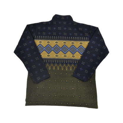 Vintage Fleece 1/4 Zip Retro Pattern Navy/Khaki Ladies Medium