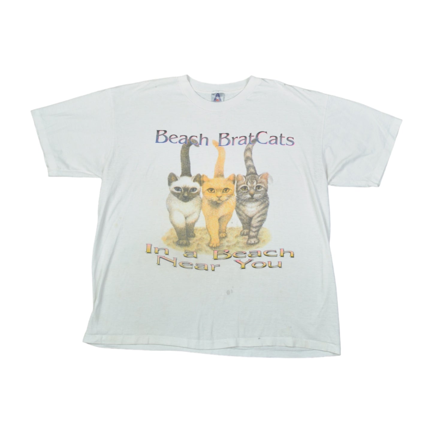Vintage Beach Brat Cats Single Stitch T-Shirt White Large