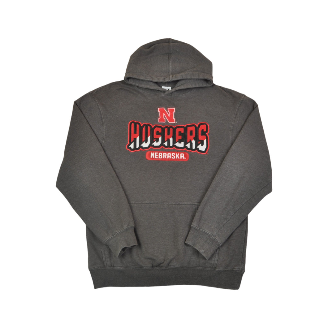 Vintage Nebraska Huskers Hoodie Sweatshirt Grey Medium