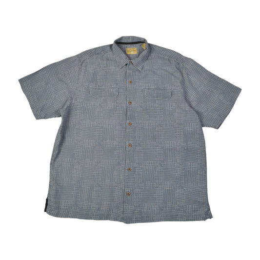 Vintage Silk Shirt 90s Pattern Short Sleeve Grey XL