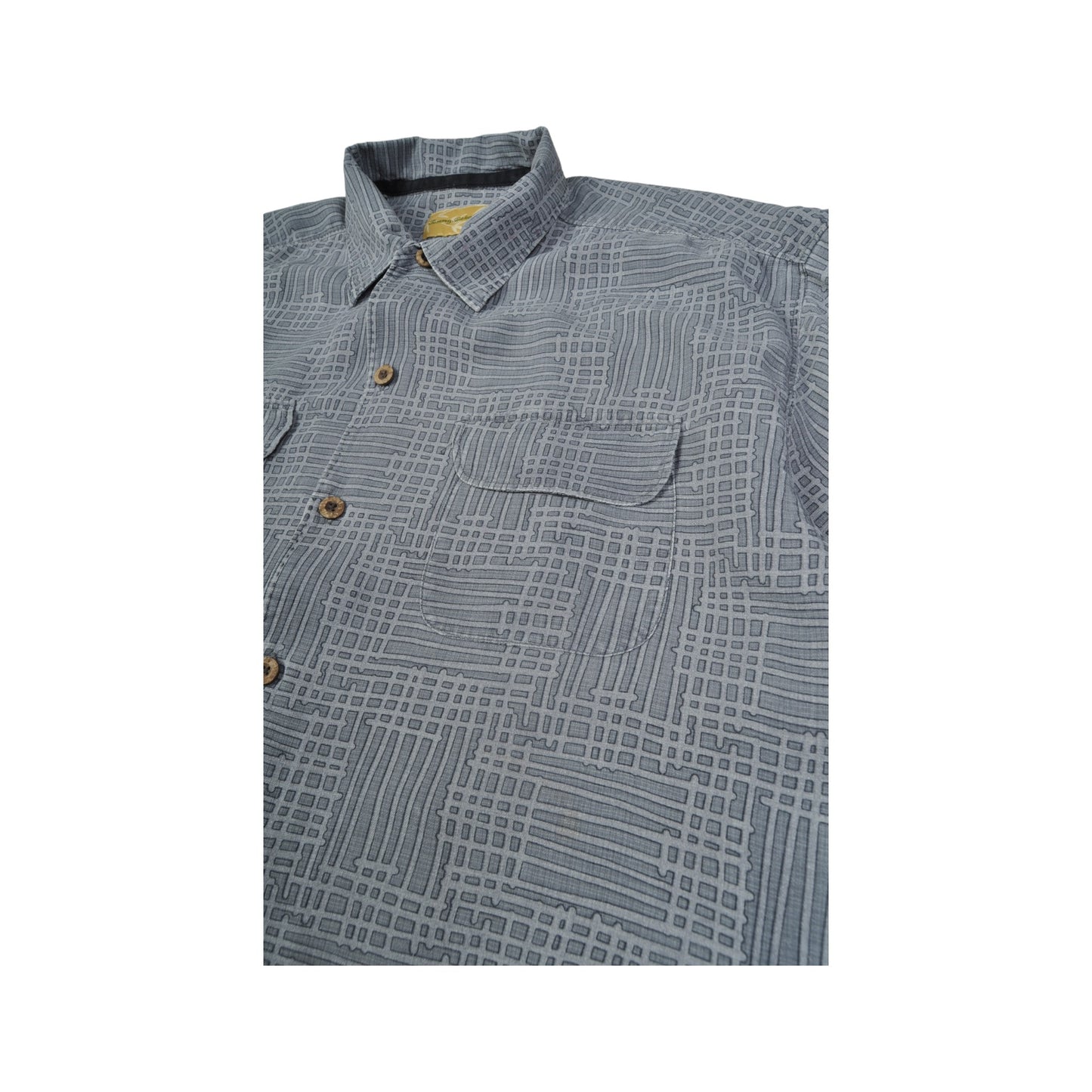 Vintage Silk Shirt 90s Pattern Short Sleeve Grey XL