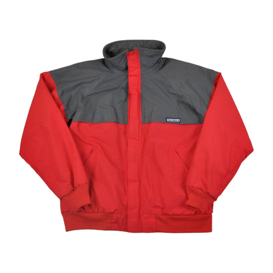 Vintage Lands End Ski Jacket Fleece Lined Retro Block Colour Red/Grey Large