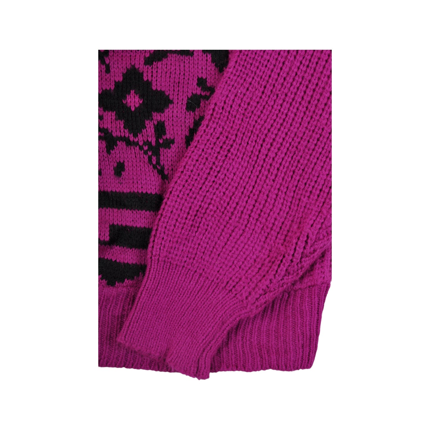 Vintage Knitted Jumper Retro Pattern Pink/Black Ladies Medium