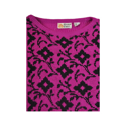 Vintage Knitted Jumper Retro Pattern Pink/Black Ladies Medium