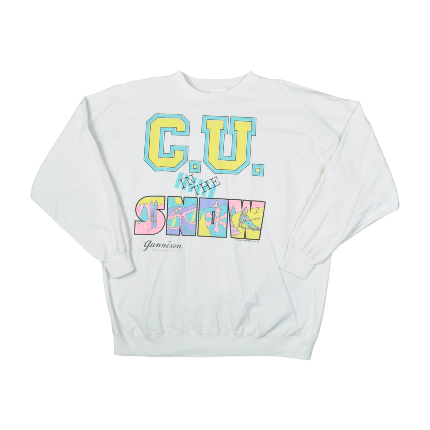 Vintage Gunnison Colorado Print Single Stitch T-Shirt Long Sleeve White Large