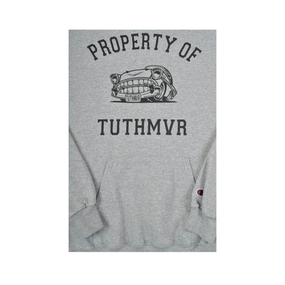 Vintage Champion Property Of TUTHMVR Hoodie Sweatshirt Grey Medium