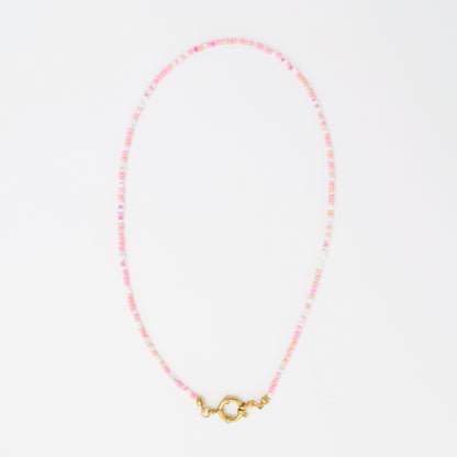 Dainty Beaded Necklace Pink