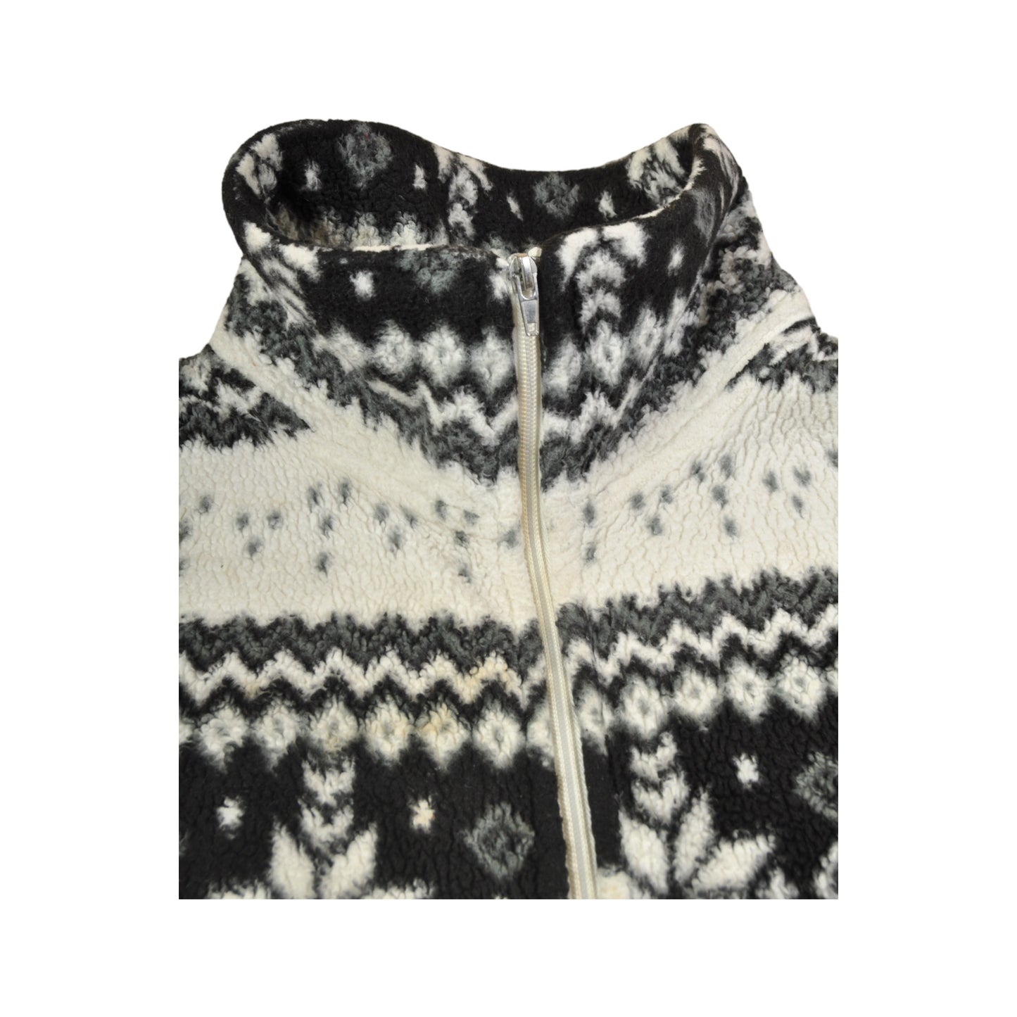 Vintage Fleece Jacket Retro Snowflake Pattern Black/White Ladies XXL