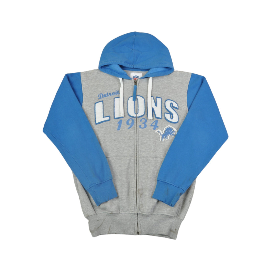Vintage NFL Detroit Lions Hoodie Sweatshirt Grey/Blue Small