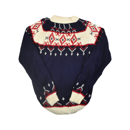 Vintage Knitwear Sweater Scandi Pattern Navy/White Ladies Medium