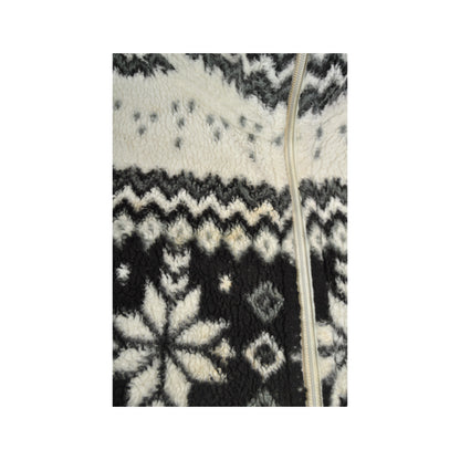 Vintage Fleece Jacket Retro Snowflake Pattern Black/White Ladies XXL